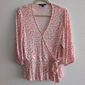 Ralph Lauren Pink Floral Wrap Blouse